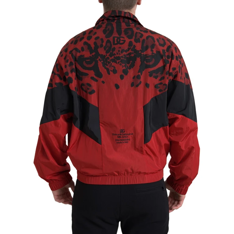 Dolce & Gabbana Red Leopard Nylon Full Zip Sweater Clothing - Men