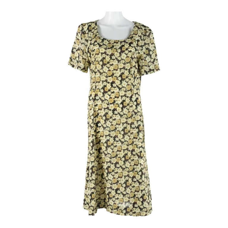 JONATHAN MARTIN Womens Day Dress Beige Floral Short Sleeve Midi M