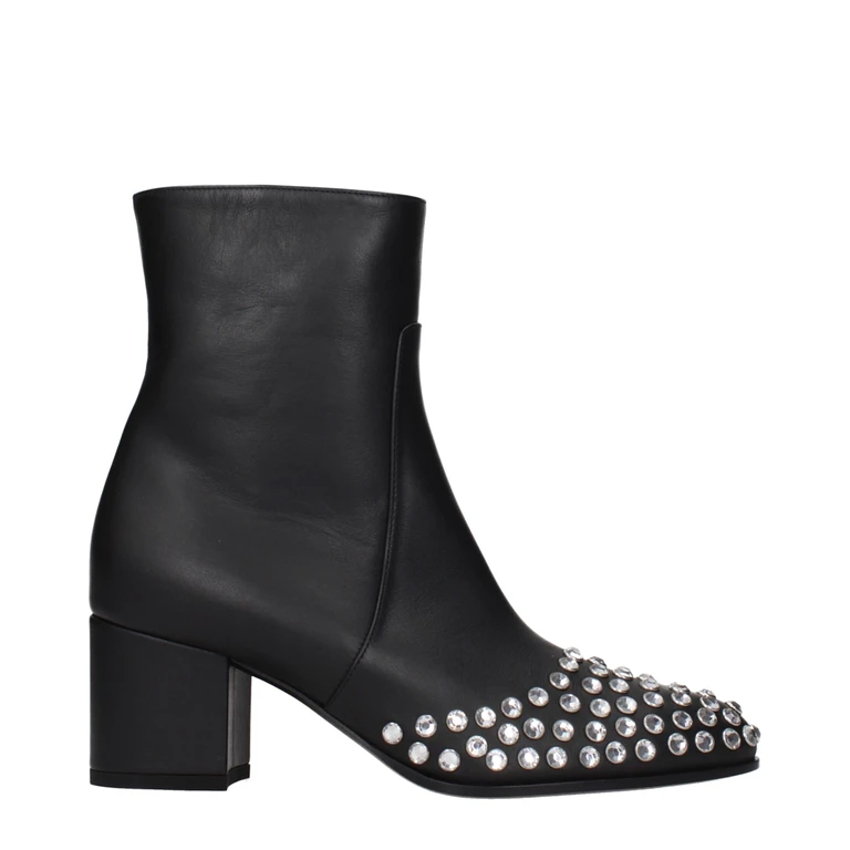 Black Leather Ankle Boots - Women