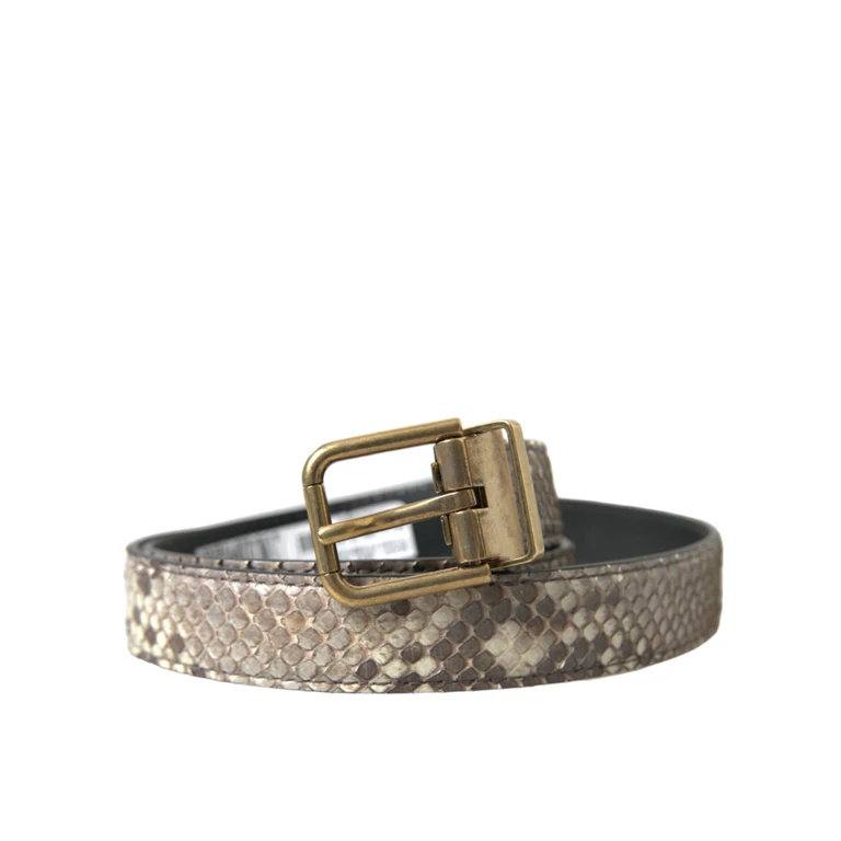 Dolce & Gabbana Brown Python Leather Gold Metal Buckle Belt - Men