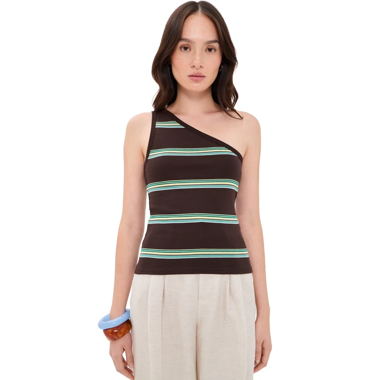 Madewell Madewell x Shopbop One Shoulder 90s Tank Top Retro Dark Brown Yellow Stripe M