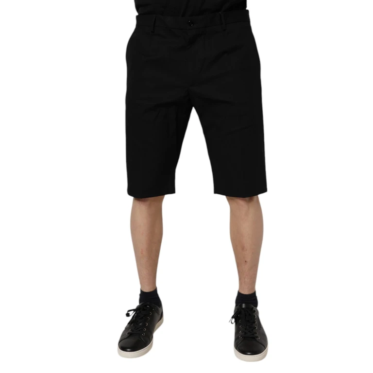 Black Cotton Stretch Mid Waist Bermuda Shorts Elastane - Men