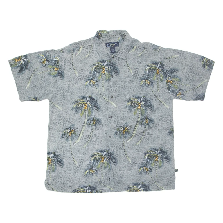 NEWPORT BLUE Mens Hawaiian Shirt Grey Crazy Pattern L