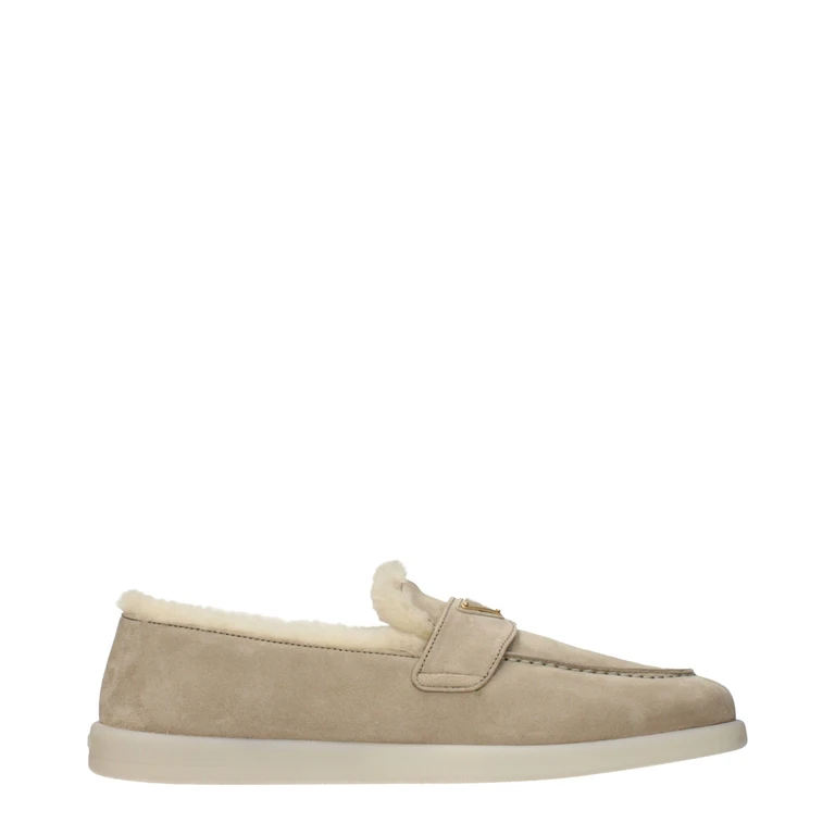 Beige Leather Slip-On Loafers - Women