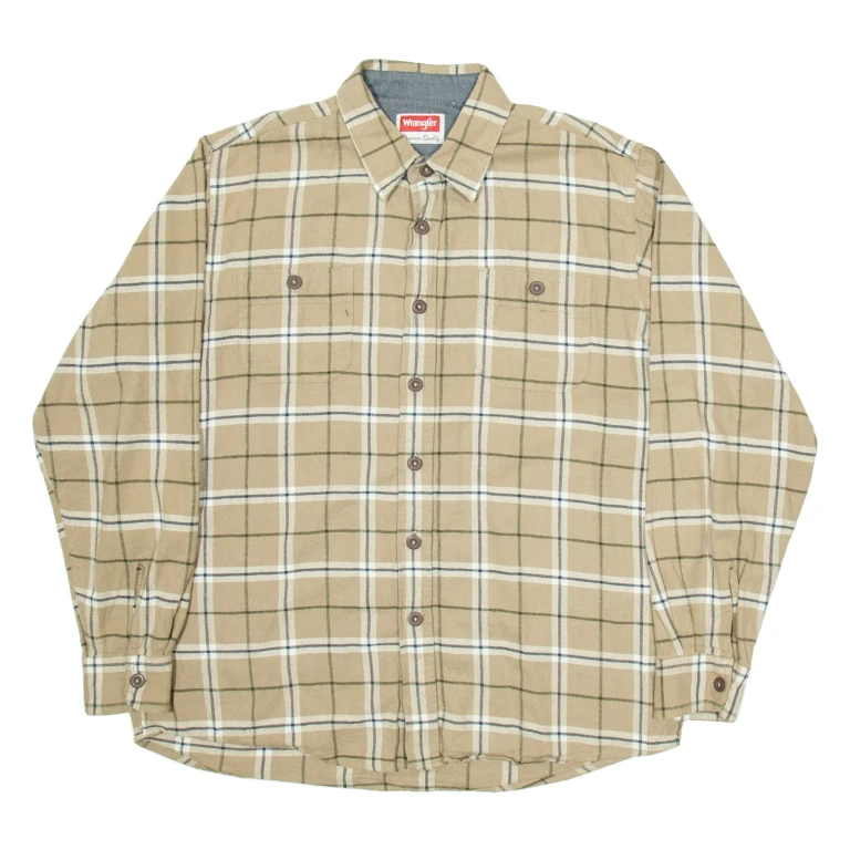 WRANGLER Mens Shirt Brown Check Long Sleeve L