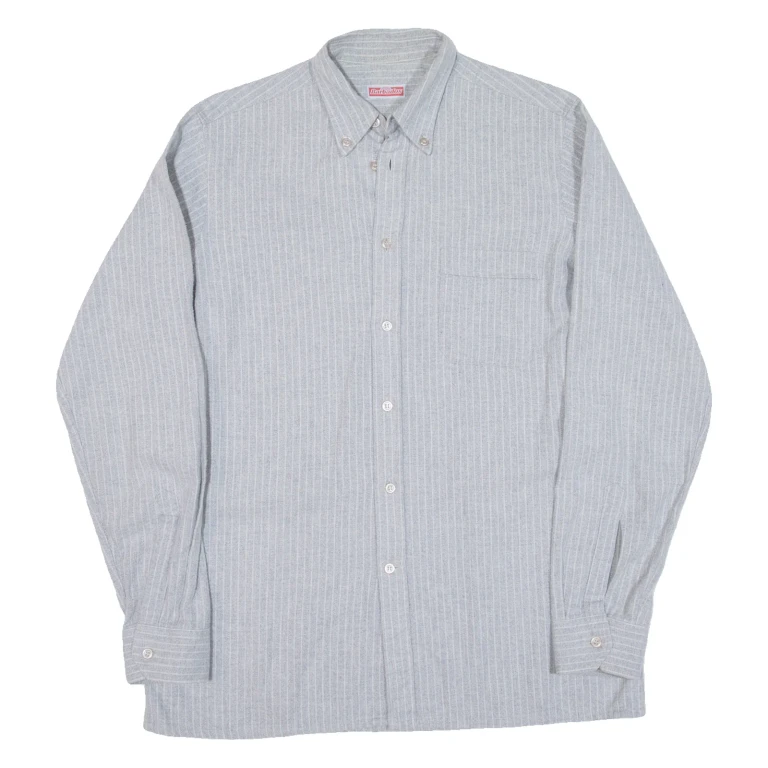 BARBADOS Mens Shirt Grey Striped Long Sleeve M