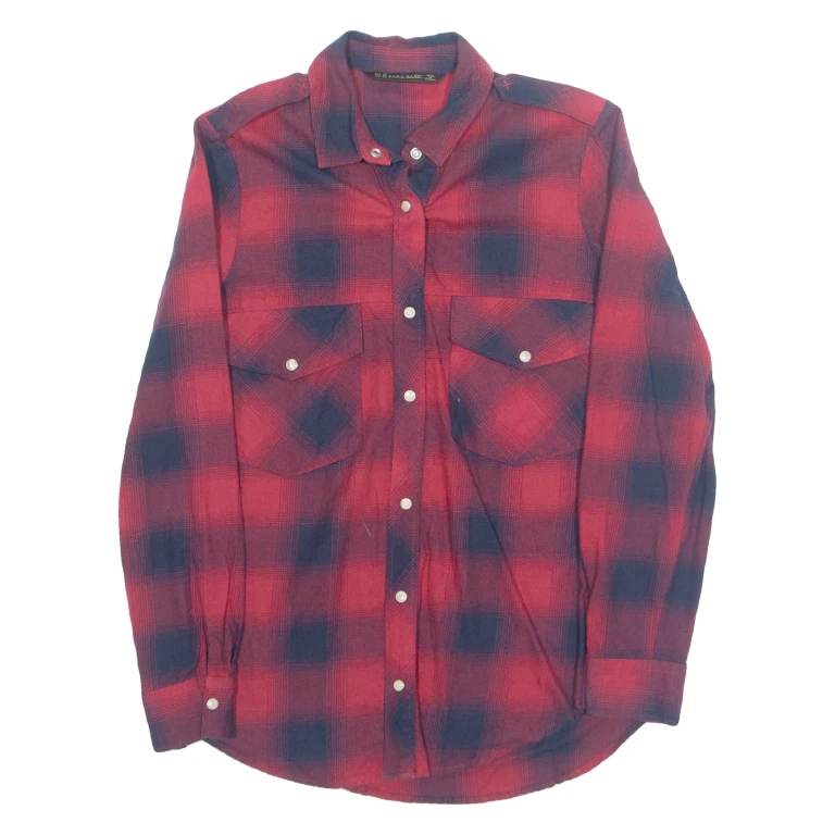 ZARA Womens Printed Shirt Red Collared Long Sleeve Plaid XS