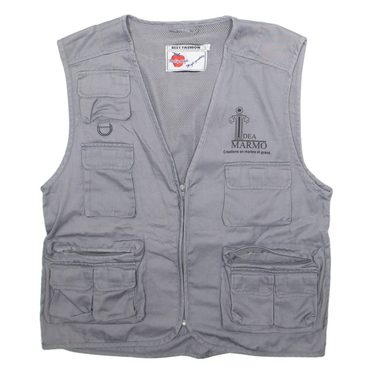 BEST FASHION Idea Marmo Utility Mens Gilet Grey Twill 90s L