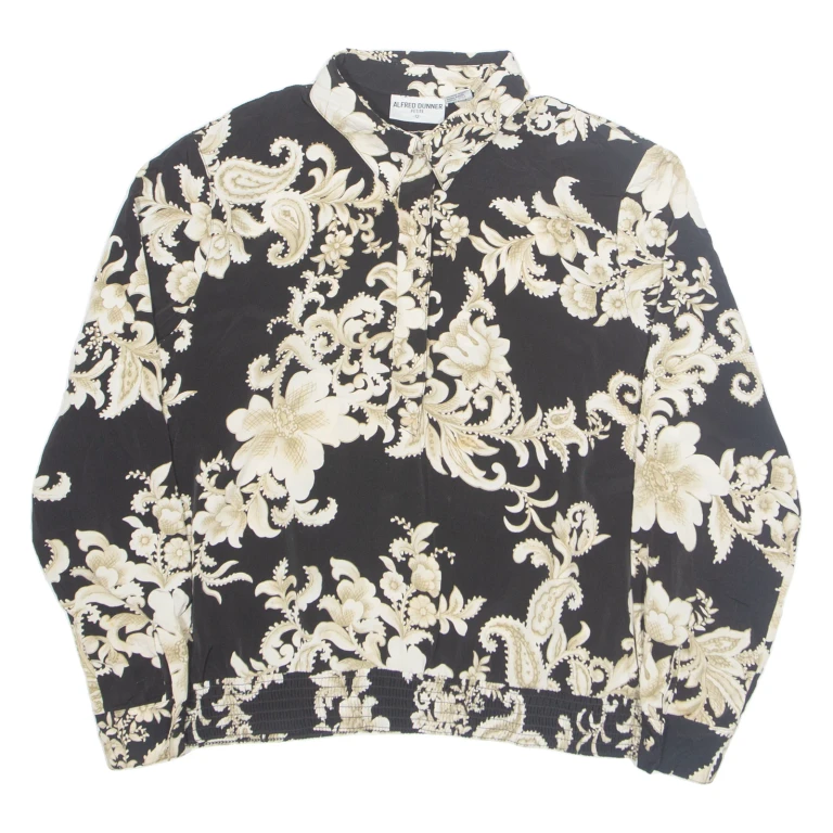 ALFRED DUNNER Petite Womens Printed Shirt Black Collared Floral UK 12