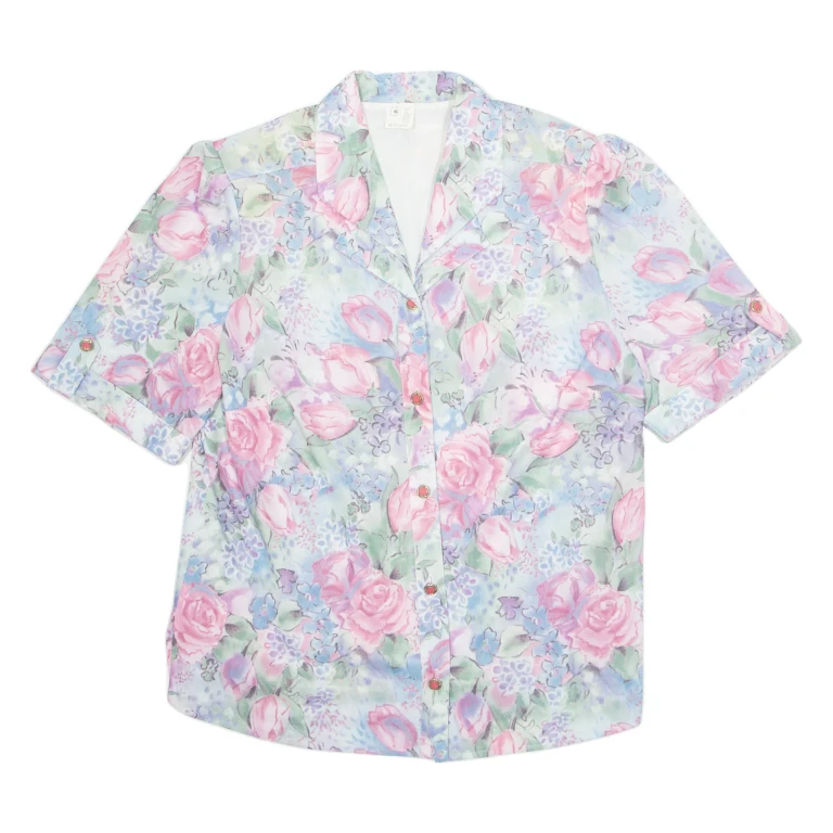Womens Printed Blouse Pink V-Neck Floral XL