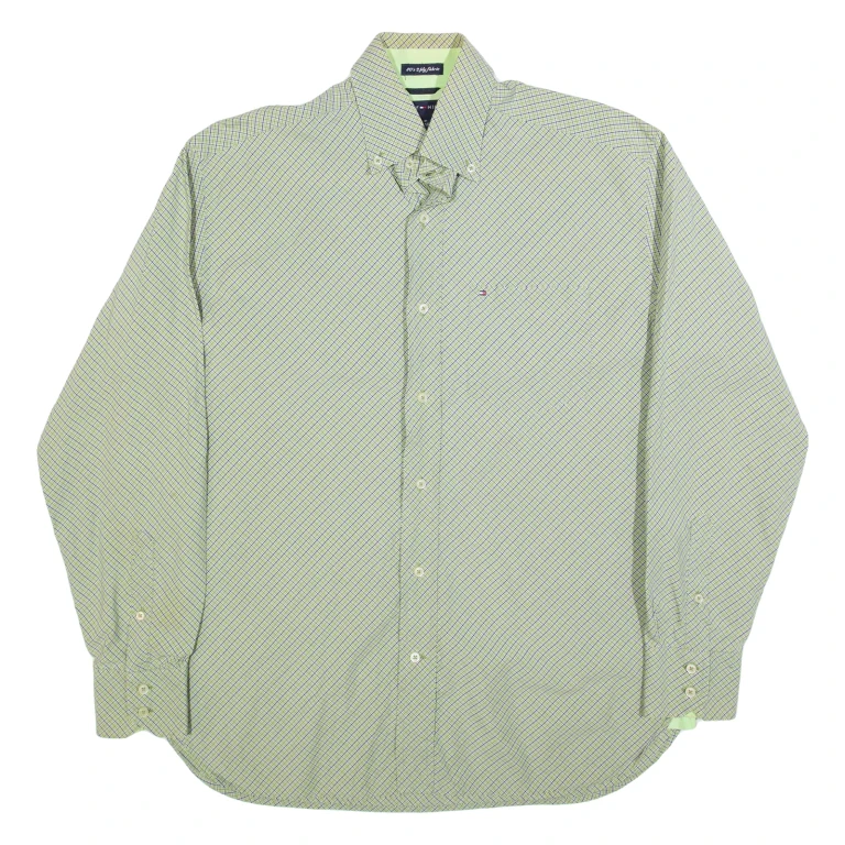 TOMMY HILFIGER Mens Shirt Green Check Long Sleeve S