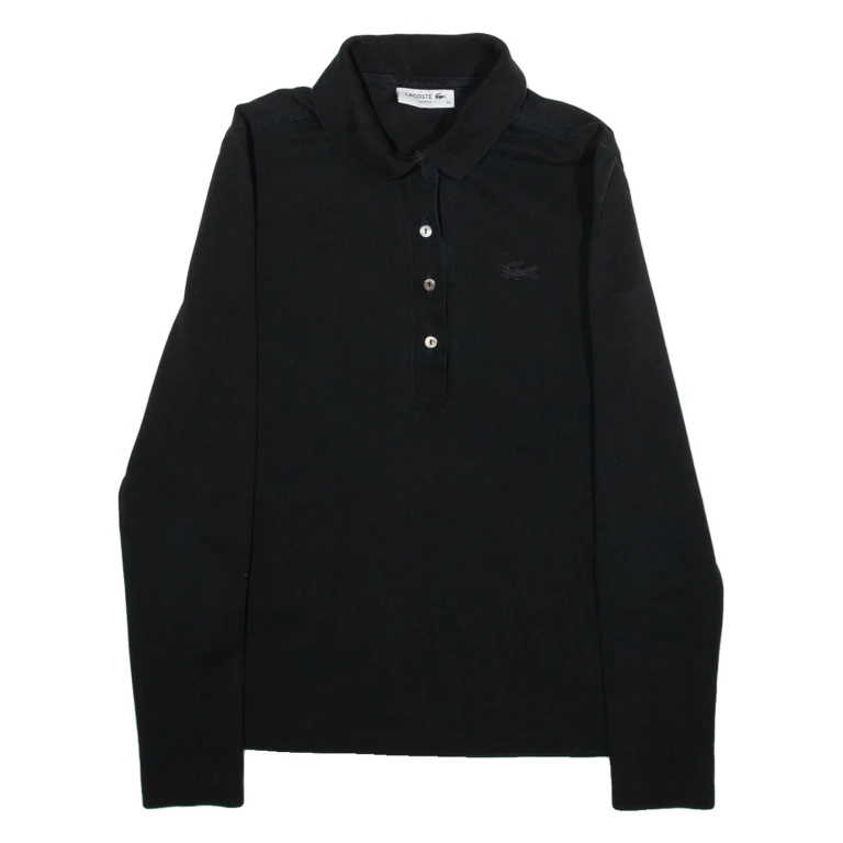 LACOSTE Slim Fit Womens Polo Shirt Black Long Sleeve XS