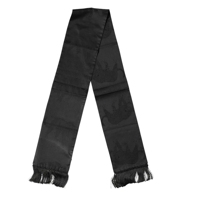 Dolce & Gabbana Black Satin Silk Fringes Neck Foulard Scarf - Men