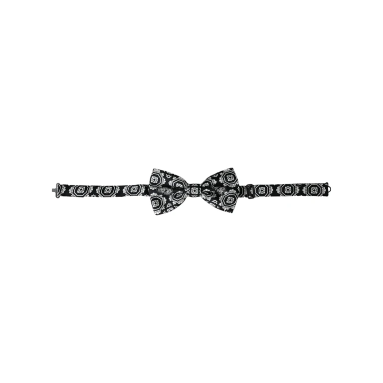 Dolce & Gabbana Black White Printed Adjustable Neck Men Bow Tie And Silk - Men