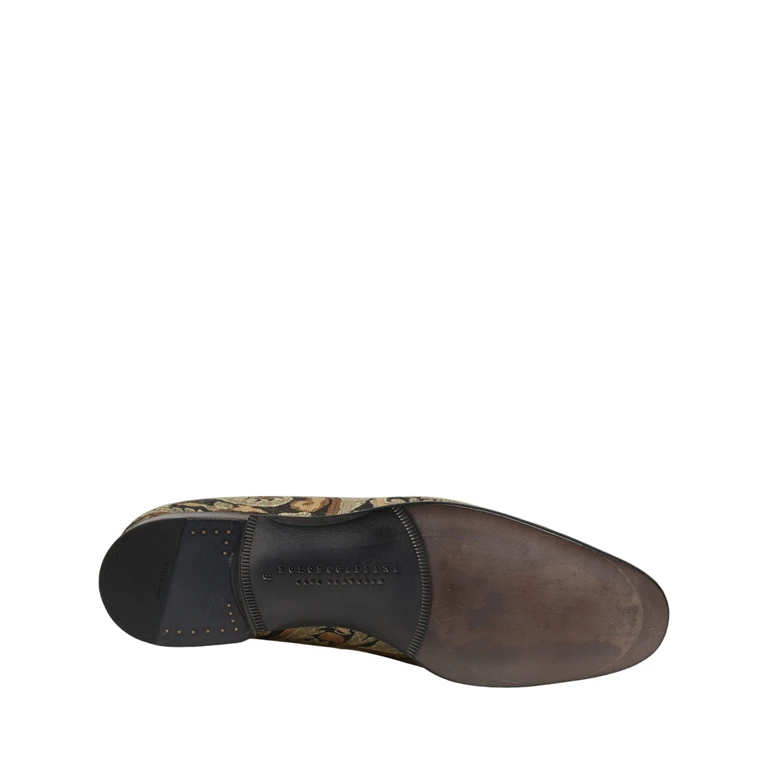 Dolce & Gabbana Gold Brocade Slip On Men Dress Loafers Shoes Leather - Men