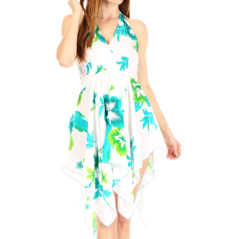 Sakkas Svana Women's V-neck Spaghetti Strap Floral Print Summer Casual Short Dress