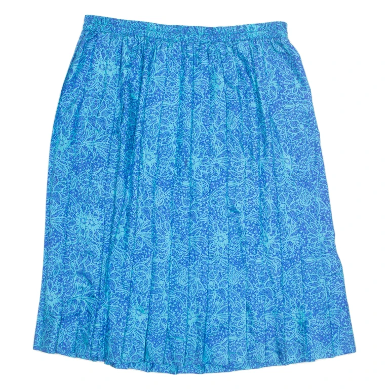 ANDREA GAYLE Pleated Womens A-Line Skirt Blue Knee Length Floral L