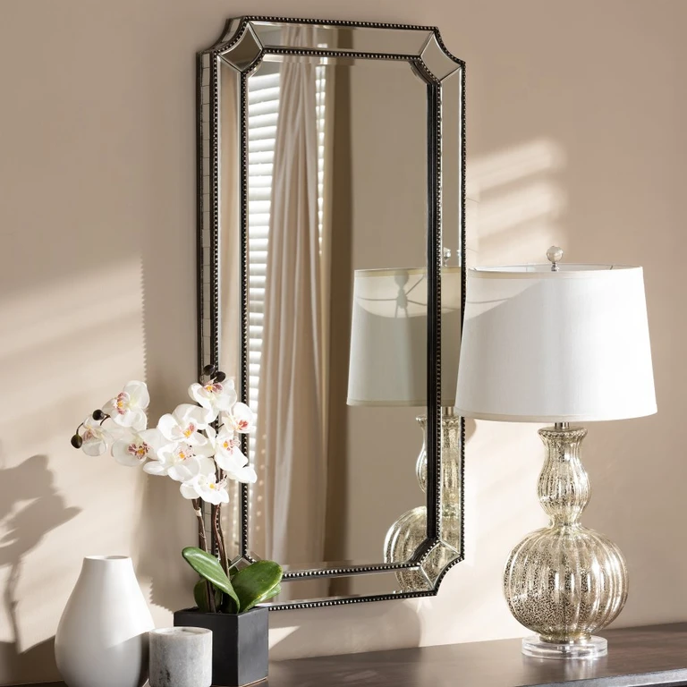 Art Deco Silver Rectangular Accent Wall Mirror - Iona