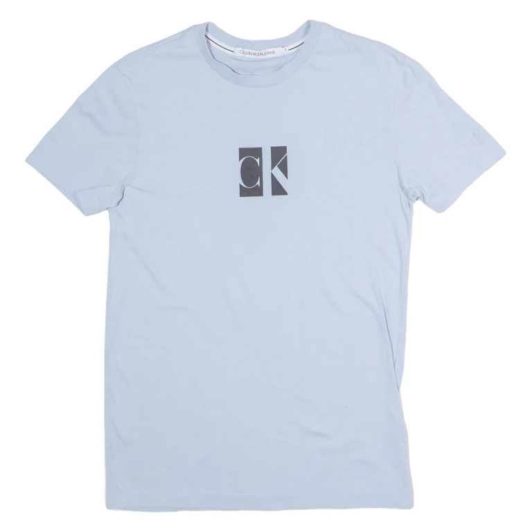 CALVIN KLEIN JEANS Mens T-Shirt Blue Crew Neck S