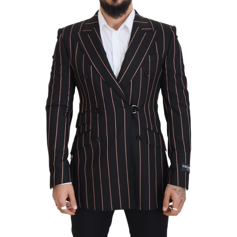 Dolce & Gabbana Black Stripes Viscose Double Breasted Blazer Clothing - Men