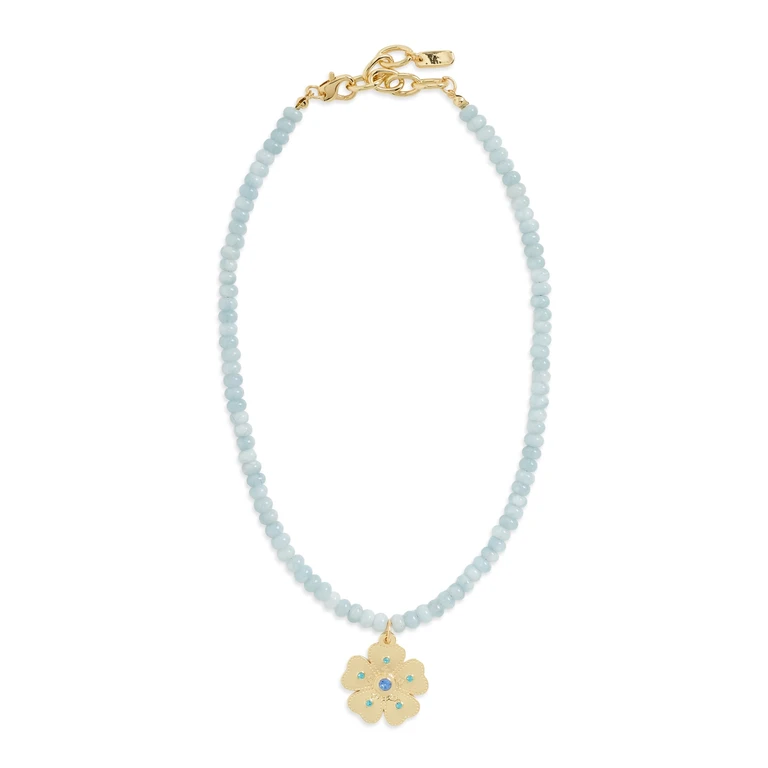 Logan Tay Bluer Beaded Gold Flower Necklace Blue One Size