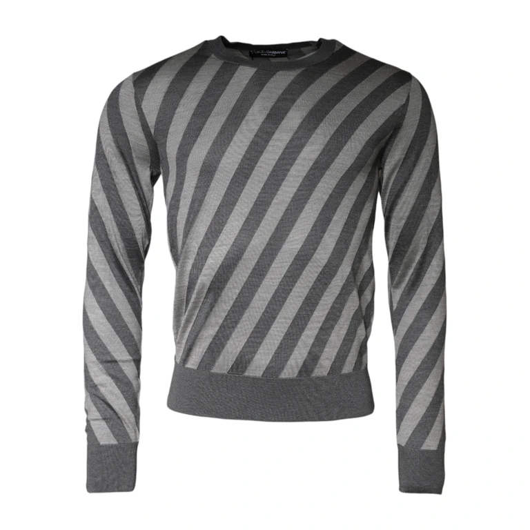 Dolce & Gabbana Gray Stripes Long Sleeve Round Neck Pullover Sweater Silk Clothing - Men