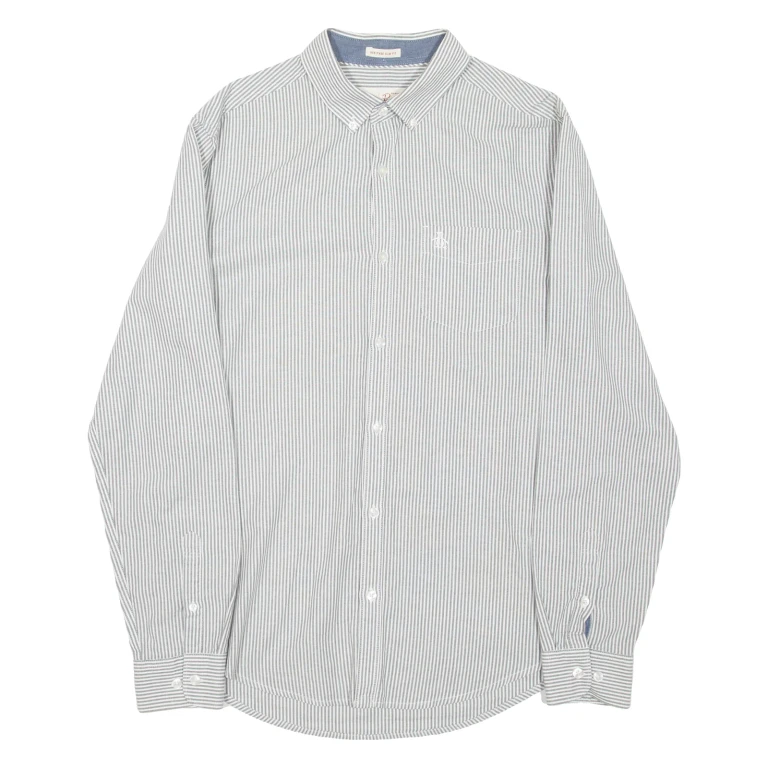 PENGUIN Heritage Slim Fit Mens Shirt White Striped Long Sleeve M