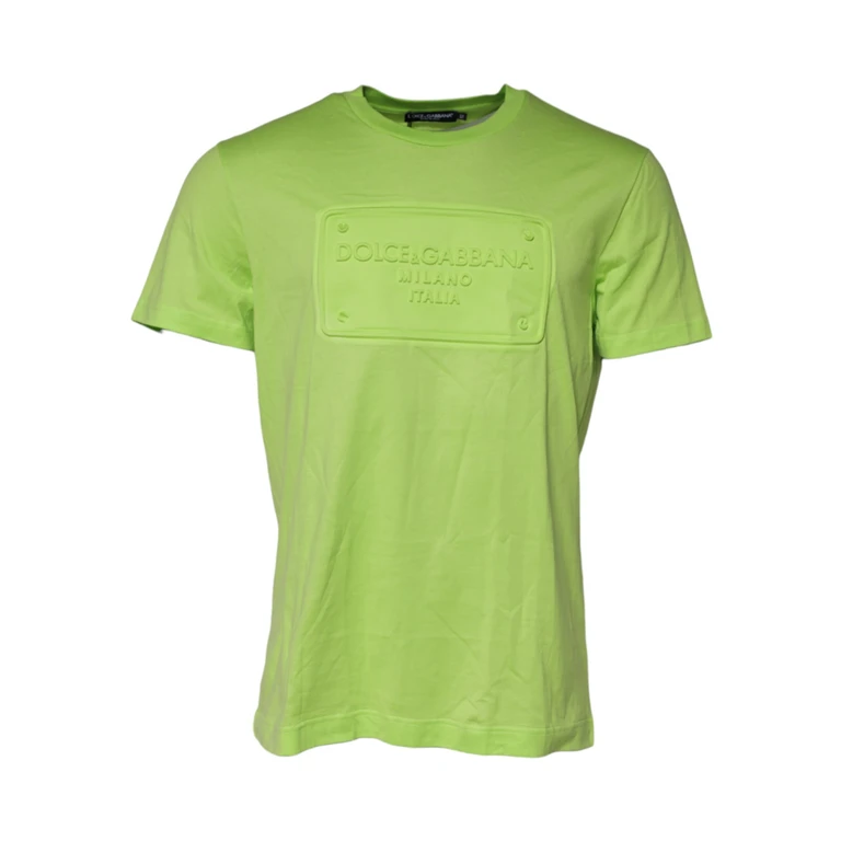 Dolce & Gabbana Green Embossed Logo Cotton Crew Neck T-Shirt - Men