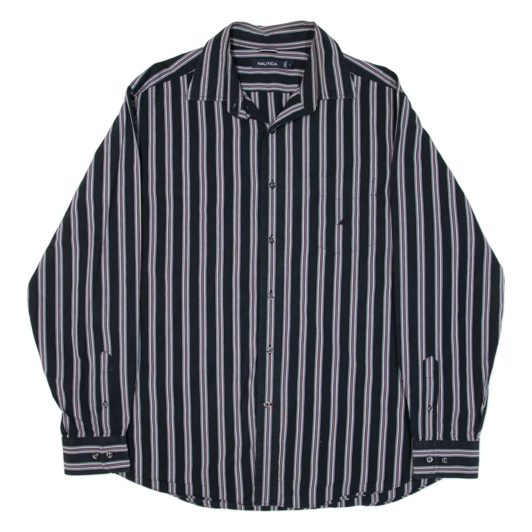 NAUTICA Mens Shirt Black Striped Long Sleeve L