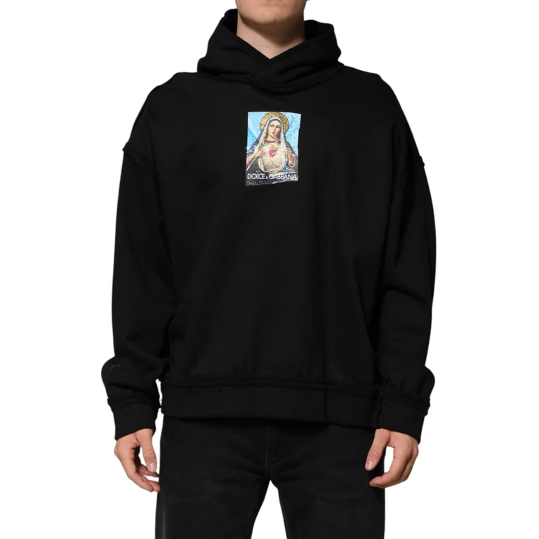 Dolce & Gabbana Black Printed Hoodie Crystal Embellished Jacket Cotton Clothing - Men