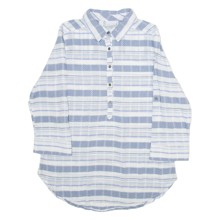 COLUMBIA Womens Shirt Blue Striped 3/4 Sleeve M