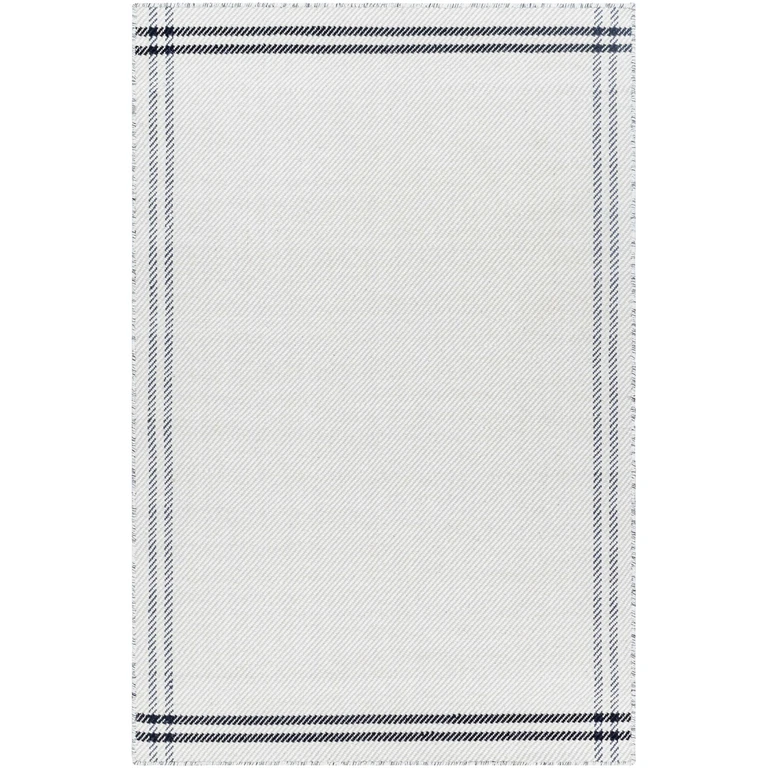Nimue Cream & Blue Bordered Area Rug