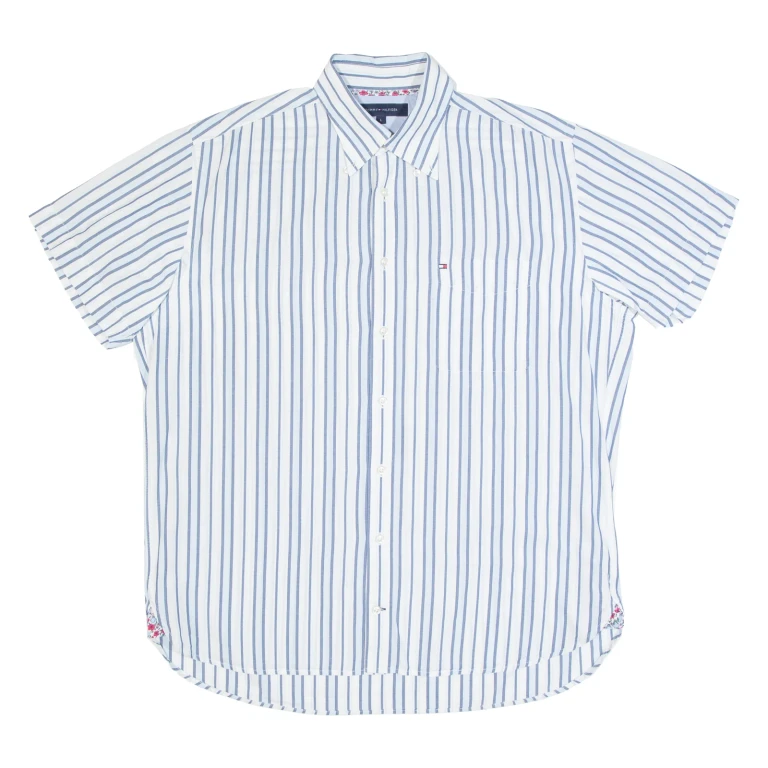 TOMMY HILFIGER Mens Shirt White Striped Short Sleeve L