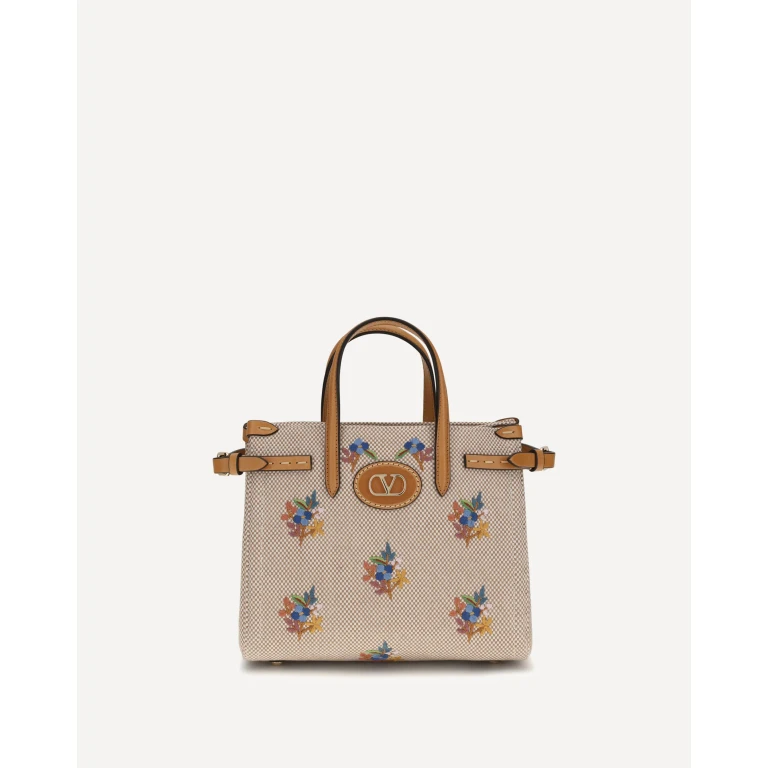 VALENTINO GARAVANI Antibes Canvas Bag with Embroidered Floral Motif (8W2B0R20FTTC1Q)