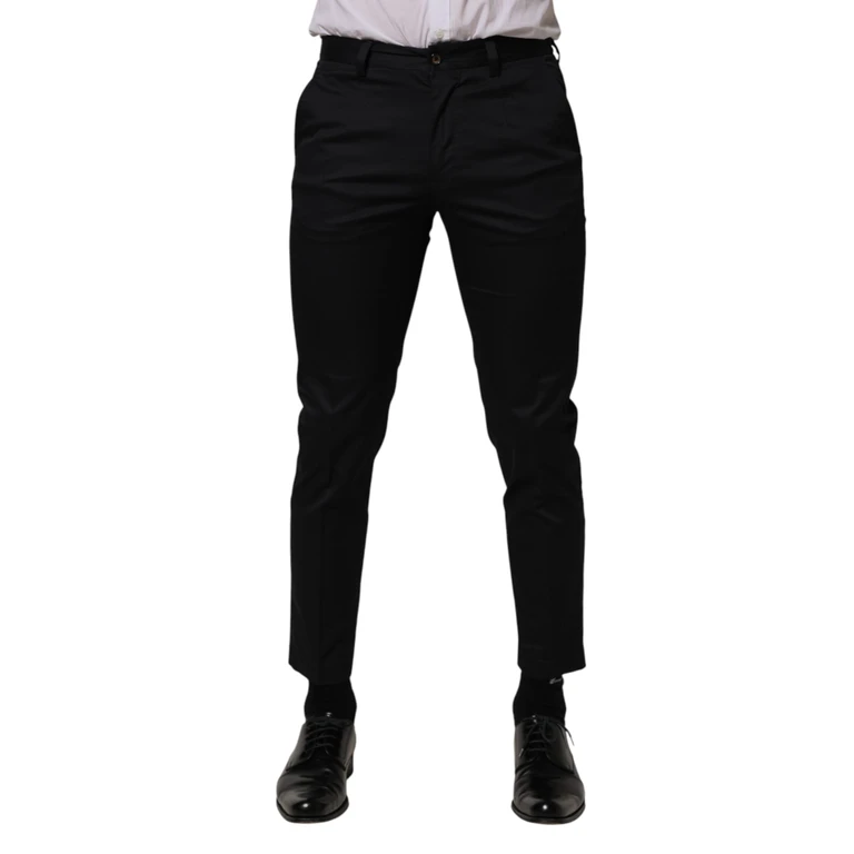 Dark Blue Cotton Skinny Dress Trouser Pants Navy Elastane - Men