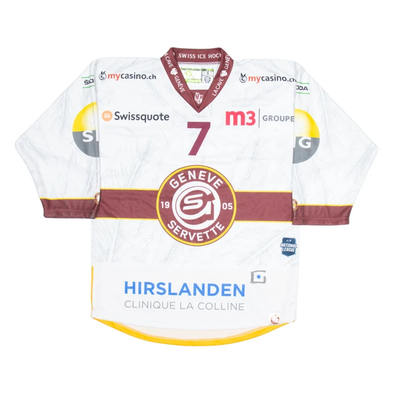SWISS ICE HOCKEY Geneve Servette Signed Mens Jersey White USA V-Neck S