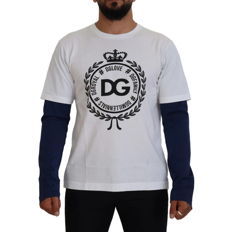 Dolce & Gabbana White Blue Dg Crown Pullover Sweater Black Cotton Clothing - Men