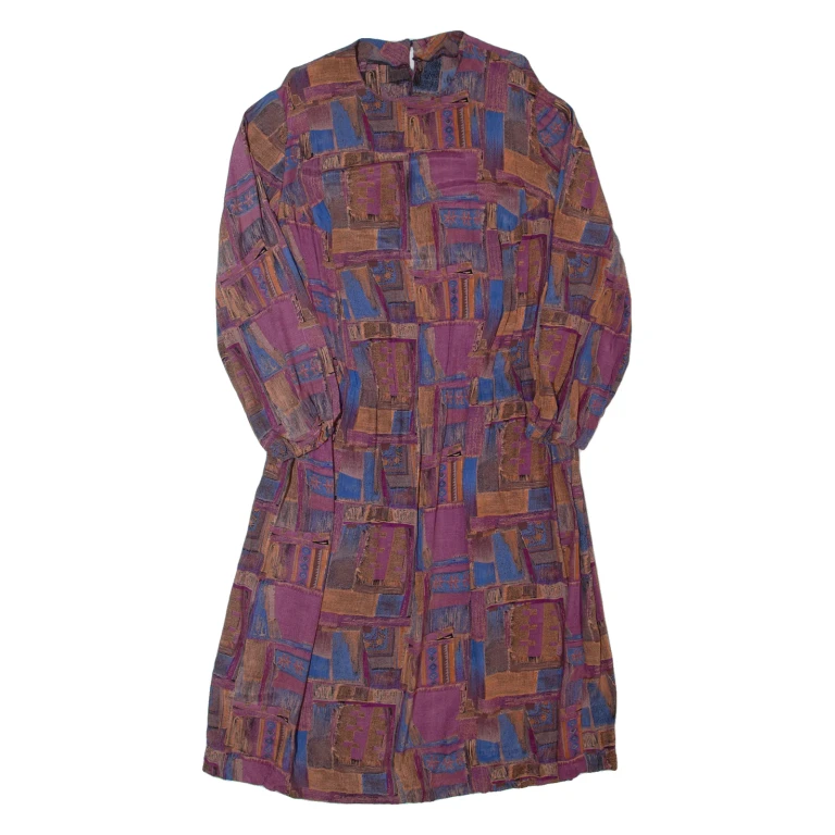 Womens A-Line Dress Purple 90s Geometric Long Sleeve Long L