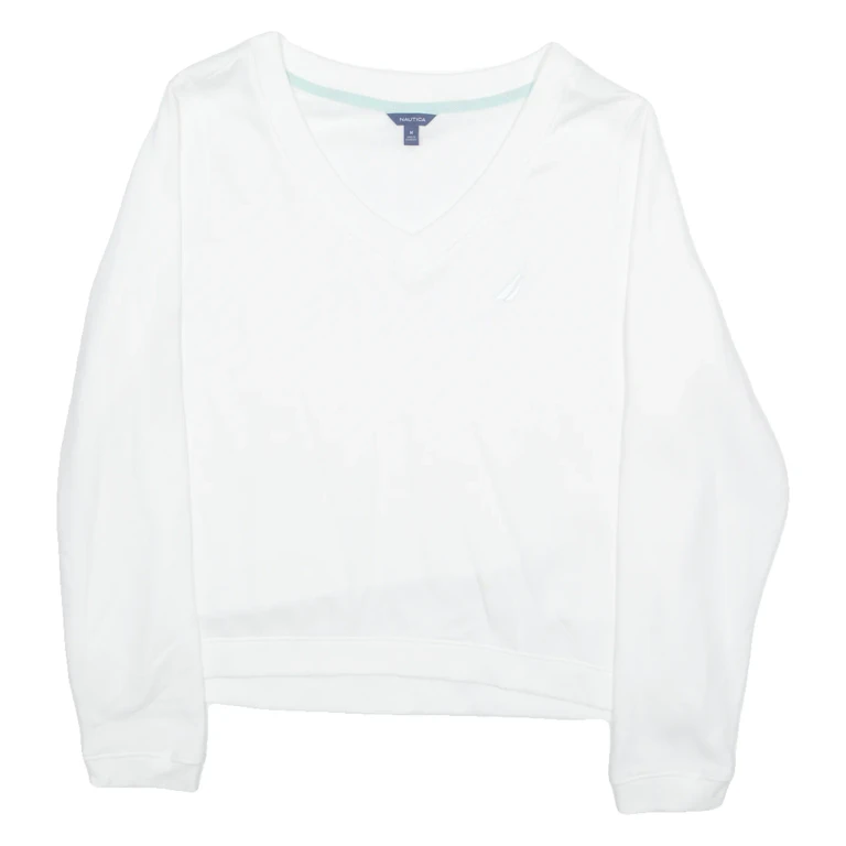 NAUTICA Womens Sweatshirt White V-Neck M
