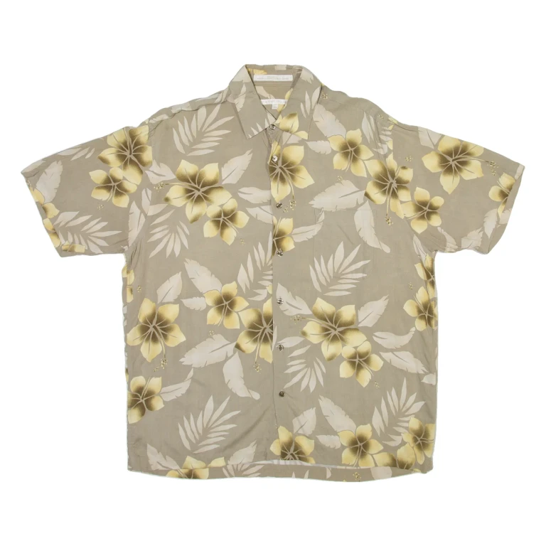 PERRY ELLIS Mens Shirt Brown Floral L