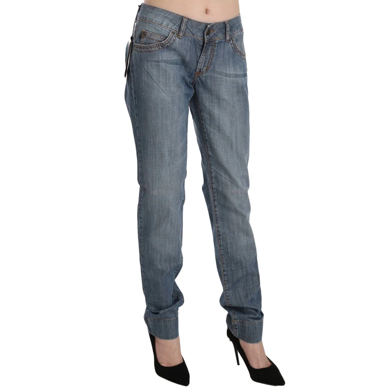Just Cavalli Blue Washed Cotton Low Waist Slim Fit Denim Pants - Women