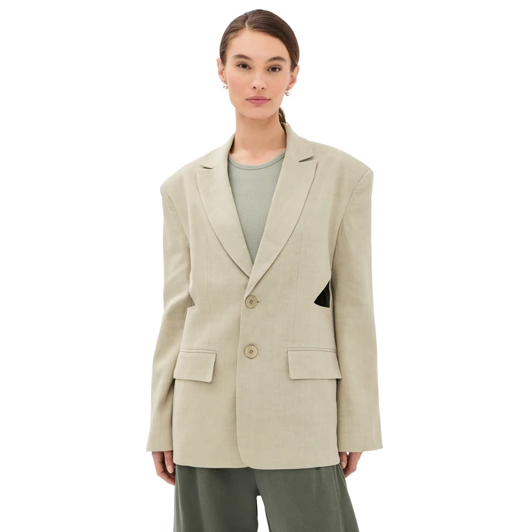 Tibi Stretch Linen Viscose Side Cut Blazer Sandstone 0