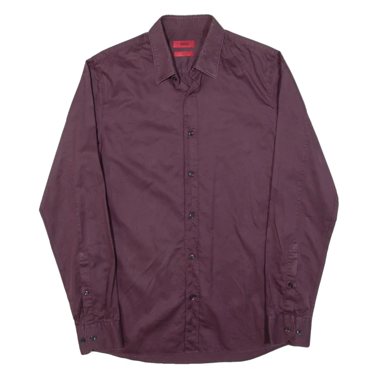 HUGO Slim Fit Mens Plain Shirt Purple Long Sleeve S