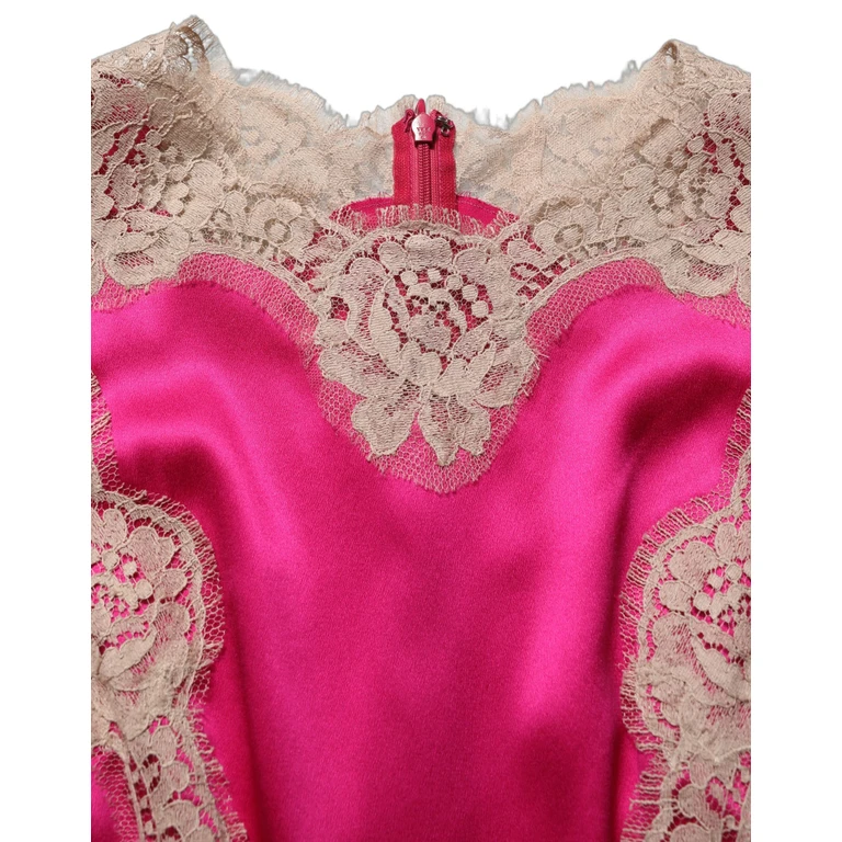 Dolce & Gabbana Fuchsia Pink Lace Detail A-Line Midi Dress Silk Elastane - Women