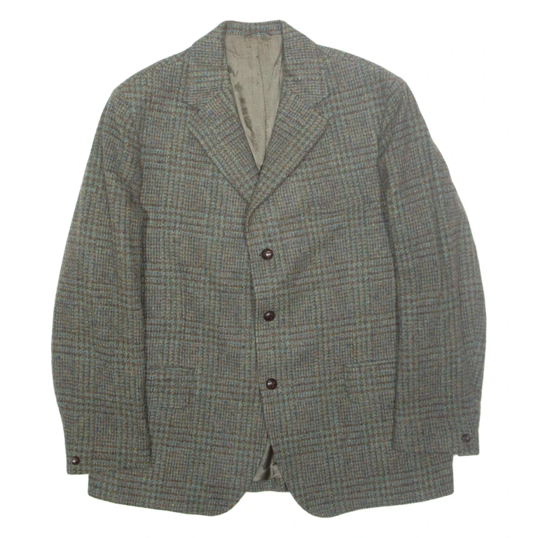 Mens Blazer Jacket Grey Wool Gingham M