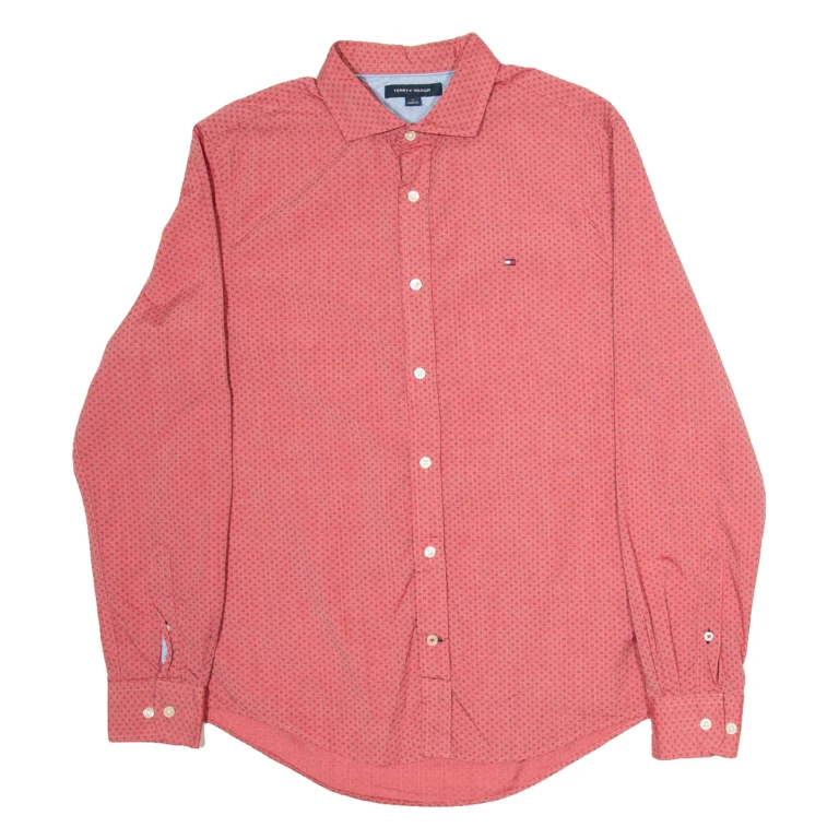 TOMMY HILFIGER Mens Shirt Red Spotted Long Sleeve M