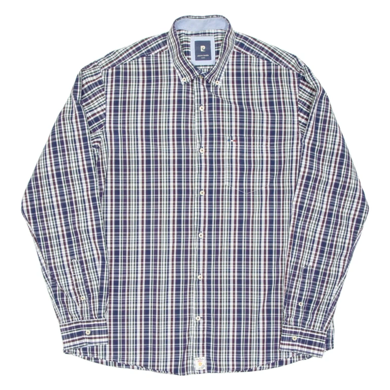 PIERRE CARDIN Mens Shirt Blue Check Long Sleeve L