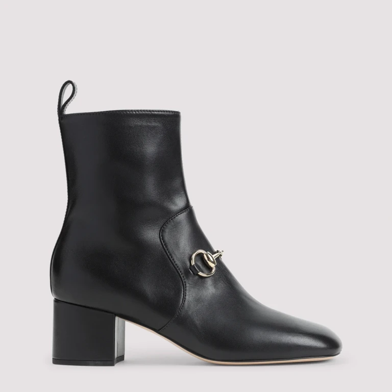 Signora Stretch Leather Ankle Boots with Horsebit and Block Heel
