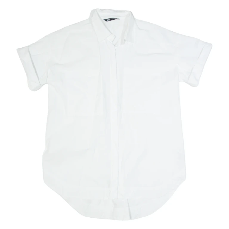 ZARA Oversized Womens Shirt Dress White 90s Short Sleeve Knee Length S