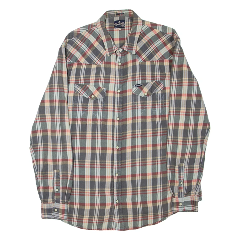 WRANGLER Mens Shirt Grey Check Long Sleeve 2XL